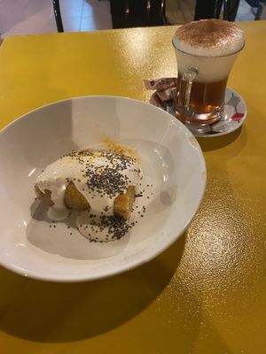 Carrot cake and chai latte.  at Sa Capca in Blanes