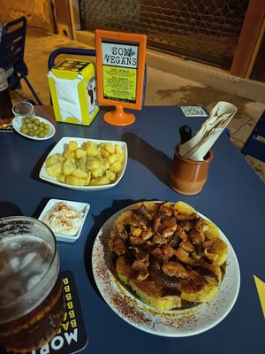 The mushroom and potato plate with patas bravas at Sa Capca in Blanes