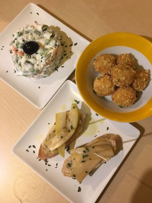 Russian salad, cheese croquettes & marinated courgettes  at Sa Capca in Blanes