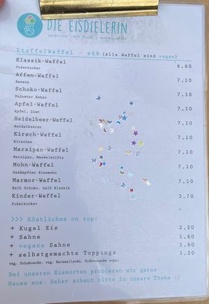 Waffle menu  at Eisdielerin in Cologne
