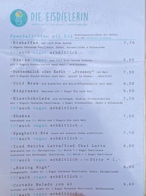 Menu ice drinks   at Eisdielerin in Cologne