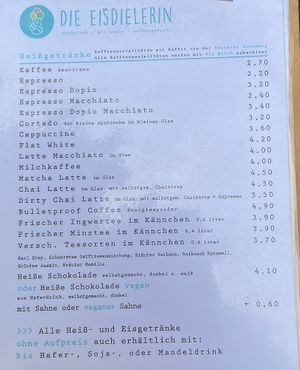 Menu hot drink  at Eisdielerin in Cologne