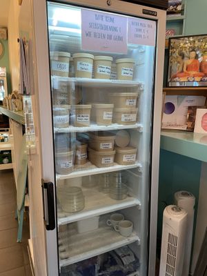 Fridge with take away boxess  at Eisdielerin in Cologne