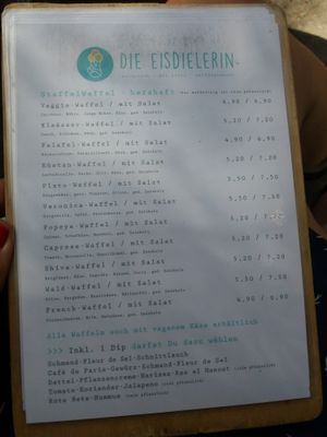Savoury waffle menu at Eisdielerin in Cologne