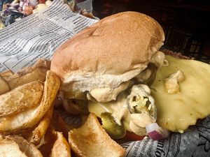 Beyond Spicy Jalapeño Burger w/fries  at Old Shillelagh in Detroit