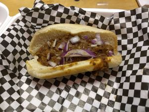 Vegan chilli dog at Old Shillelagh in Detroit