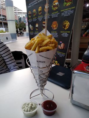 French fries with vegan alioli and ketchup at H Burger  in Gran Canaria