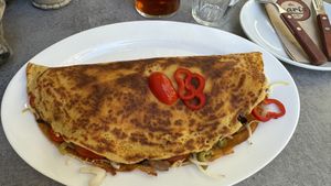 Crêpe salée avec légumes au choix, et fromage végétalien.  at Hari's Creperie in Crete