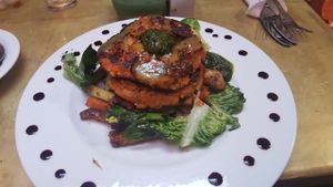 veggie burger stack 70DH at Earth Cafe - Derb Zawak in Marrakech