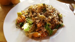 seasonal vegetables with rice  at Earth Cafe - Derb Zawak in Marrakech