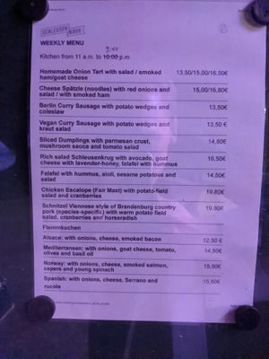 The menu at Schleusenkrug in Berlin