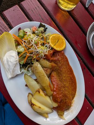 Vegan Currywurst at Schleusenkrug in Berlin