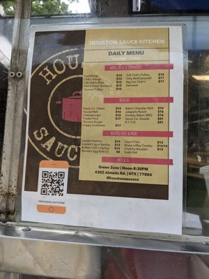 Daily menu at Houston Sauce Co in Houston