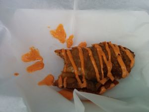 boudain empanada with remoulade sauce close up; almost forgot to photograph it! at Houston Sauce Co in Houston