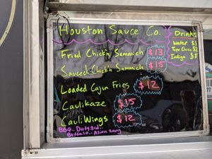 Saturday's food truck menu at Houston Sauce Co in Houston