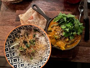 The best carrot coconut curry we've ever had  at Inside Cafe in Guanajuato