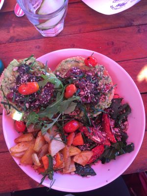 Advocating, greens on a bun with potatoes  at Inside Cafe in Guanajuato
