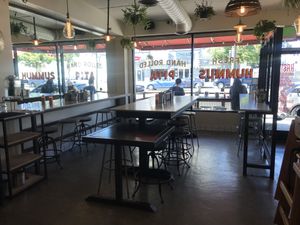 Dining room with outdoor seating at Hasiba in Los Angeles