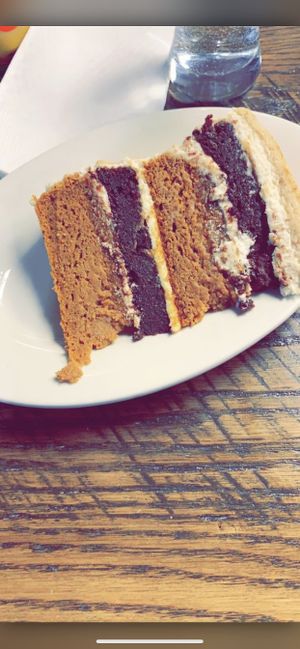Vegan pumpkin brownie layer cake  at Chili Mustard Onions in Detroit