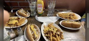 We all got the traditional coney with chili cheese fries  at Chili Mustard Onions in Detroit