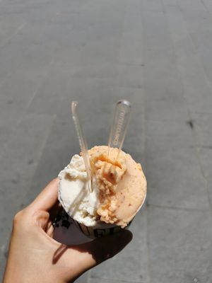 Walnut and peach gelato at Gelateria Rufus in Pisa