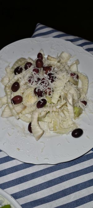 Sad and dry fennel salad with olives and parmasan at Ristoro Dantesca in Pisa