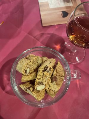 Vegan cantucci and sweet wine  at Ristoro Dantesca in Pisa