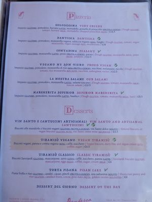 The circled green V is vegan at Ristoro Dantesca in Pisa