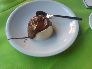 Panna cotta with nutella and a cappucino, Ristoro Dantesca 10 May 2025 at Ristoro Dantesca in Pisa