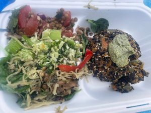Mixed salads with black bean pattie   at Raw Raw Raw in Fremantle