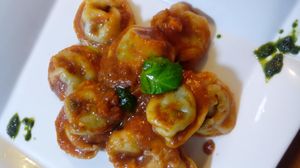 vegan ravioli with Italian sauce at La Caffetteria in Valparaiso