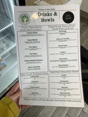New menu 2  at Thrive Juice Cafe in Arlington