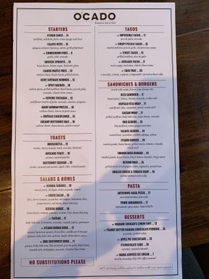 Menu  at O'cado in Sherman Oaks