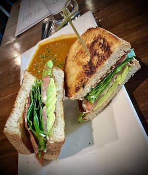 BLTA Sandwich w/ tomato bisque soup.   at O'cado in Sherman Oaks