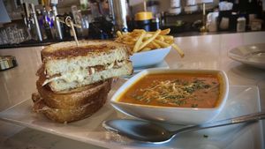 Grilled Cheese & Tomato Bisque W/ shoestring fries  at O'cado in Sherman Oaks