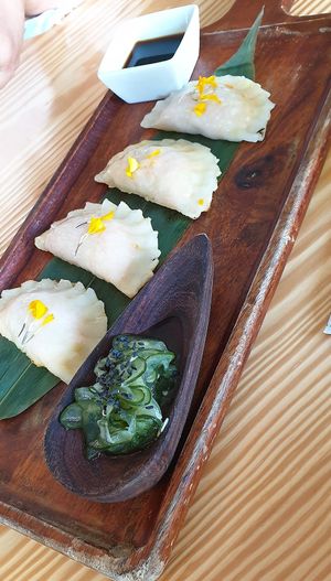 Gyosas with pickled cucumber at Orteá - Vegan Collective in Lisbon