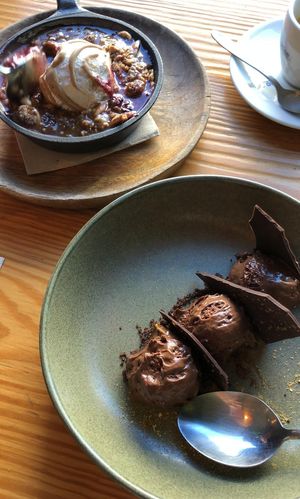 Red fruits casserole + chocolat. A must! at Orteá - Vegan Collective in Lisbon