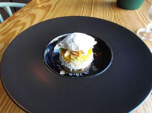 passionfruit, coconut and mousse dessert at Orteá - Vegan Collective in Lisbon