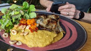Corn mash and king oyster mushrooms at Orteá - Vegan Collective in Lisbon