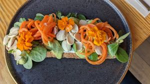 Root and cheese bruschetta at Orteá - Vegan Collective in Lisbon