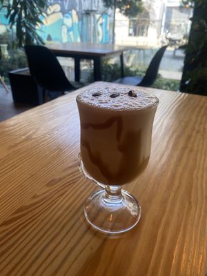 Ice caramel latte  at Orteá - Vegan Collective in Lisbon