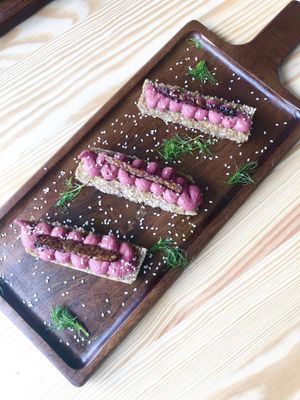 Hummus and tempeh bruschetta  at Orteá - Vegan Collective in Lisbon