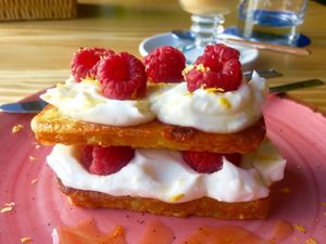 Gluten Free French Toast with "cream Chees" and rasberries  at Orteá - Vegan Collective in Lisbon