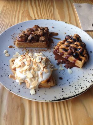 Waffle trio at Orteá - Vegan Collective in Lisbon