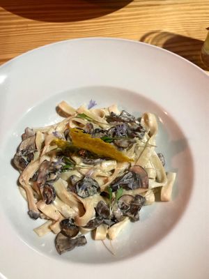 Pasta dish named fancy something. Looks fancy indeed but tastes bland and it's a small portion. Not worth the 9.5€.  at Orteá - Vegan Collective in Lisbon