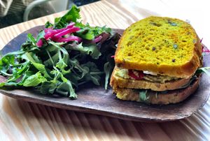 Sandwich with avocado 🥑 & vegan mozzarella  at Orteá - Vegan Collective in Lisbon