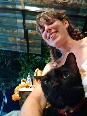 Local stray (his name was Black Tiger) came to say hi at the end of dinner. at The Family Restaurant in Bangkok