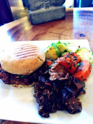 Vegan Quinoa burger at Cafe Juicy Lotus in Montreal