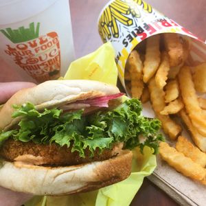 The chicken sandwich was amazing! at Earth Burger in Bloomington