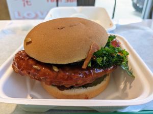 Korean style burger. at Earth Burger in San Marcos